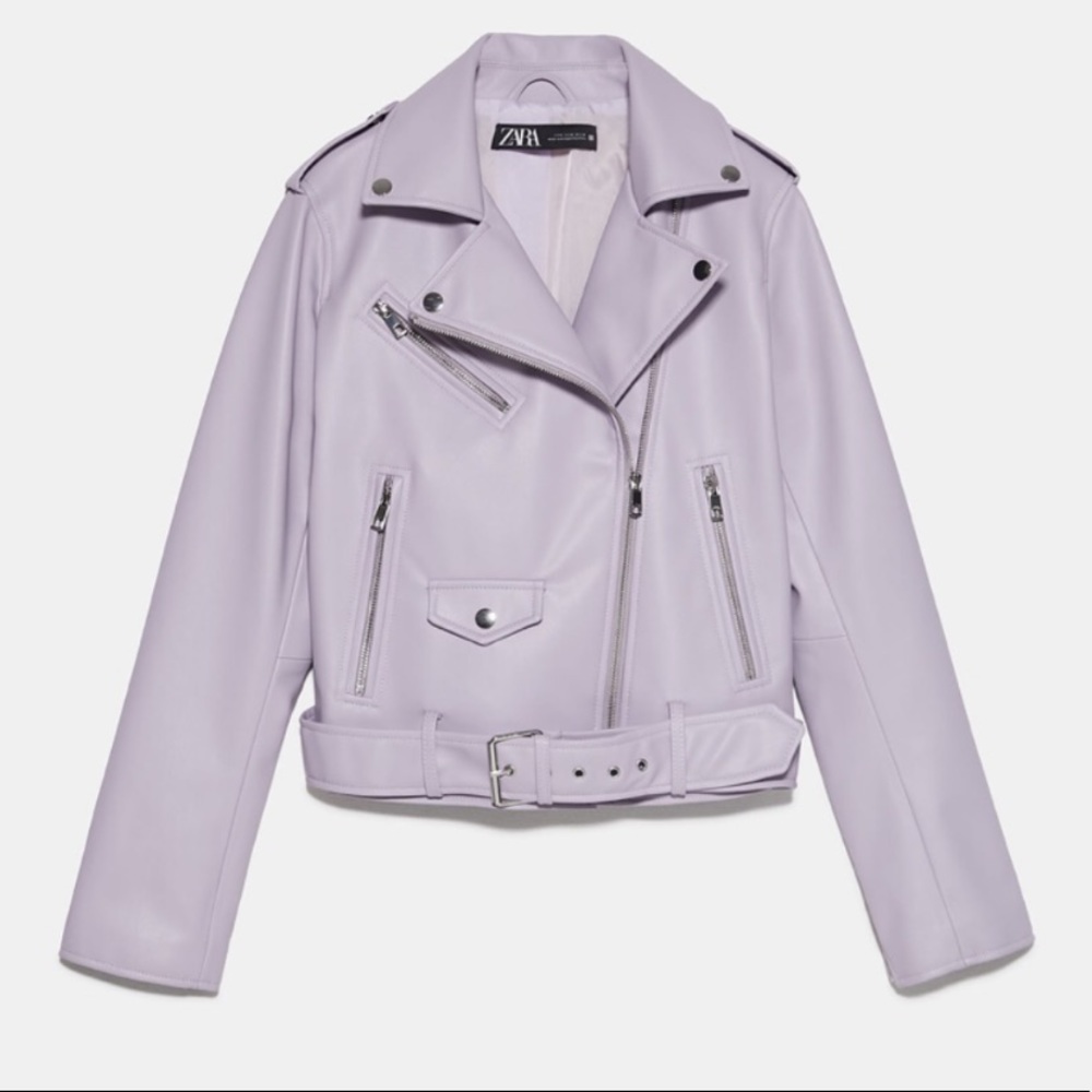 Zara // faux leather jacket, lilac, M
